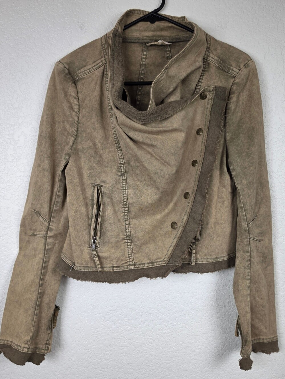Free People Boho Button Zipper Raw Hem Jacket